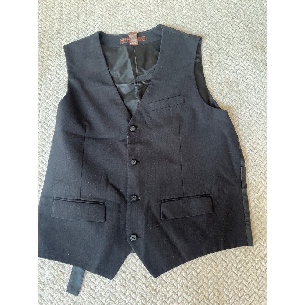 Perry Ellis Mens Black Pinstripe Suit Vest Formal Waistcoat Cinch Back Large